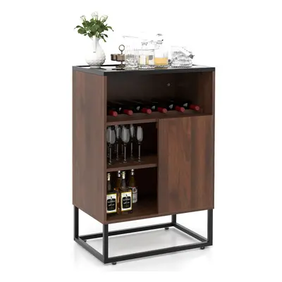 Wood Wine Cabinet Rack Kitchen Storage Cabinet W/ Adjustable Shelf &Sliding Door