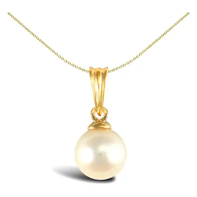 Jewelco London Ladies 9ct Yellow Gold Seawater Cultured Akoya Pearl Full Moon Pendant 6mm - JPD5