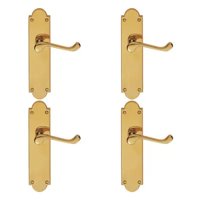 4x PAIR Victorian Scroll Handle on Latch Backplate x 49mm Polished Brass