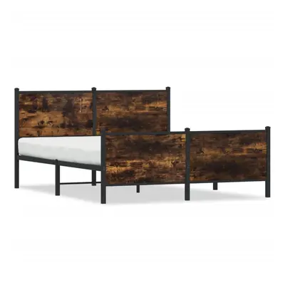 vidaXL Metal Bed Frame with Headboard and Footboard Smoked Oak 140x190 cm