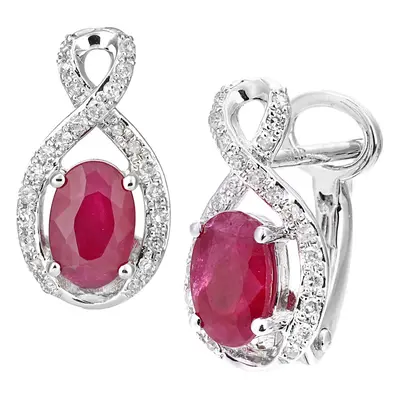 Jewelco London 18ct White Gold Round 15pts Diamond Oval 1.1ct Ruby Infinity Stud Earrings - DE1A