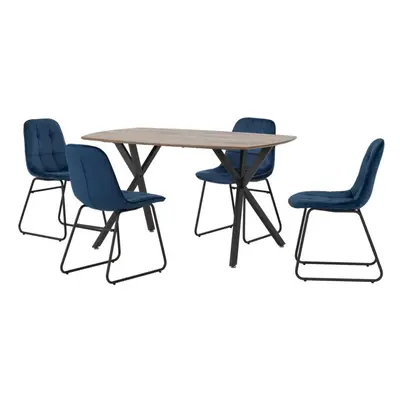 (Sapphire Blue Velvet) Athens Medium Oak Effect/Black Rectangular Dining Set with Lukas Chairs -