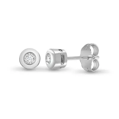 Jewelco London Ladies Solid 9ct White Gold Rub Over Set Round H I1 0.1ct Diamond Solitaire Stud 