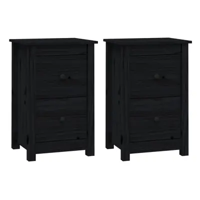 vidaXL 2x Solid Wood Pine Bedside Cabinets Black Wooden Nightstand End Table