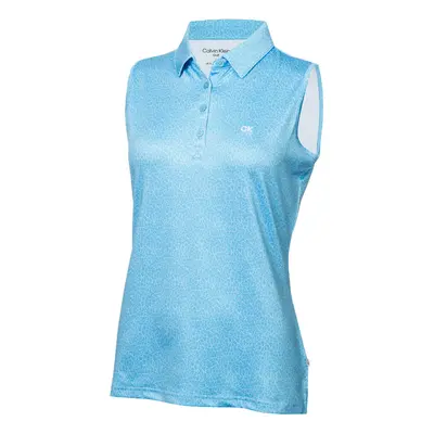 (UK 8, Heritage Blue/White) Calvin Klein Womens Crackle Sleeveless Sustainable Golf Polo Shirt