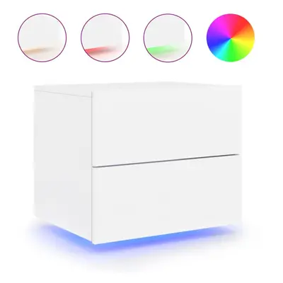 (white, pcs) vidaXL Wall-mounted Bedside Cabinets with LED Lights Nightstand Wall Units