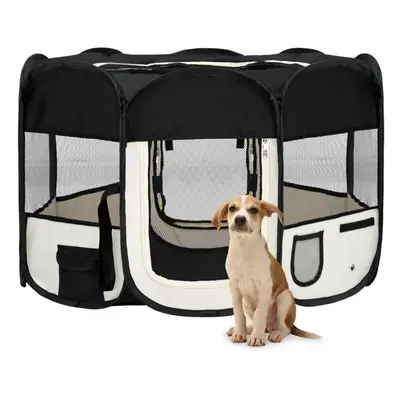 vidaXL Foldable Dog Playpen with Carrying Bag Black 110x110x58 cm Pet Run Cage