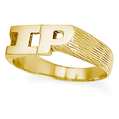 (P) Jewelco London Unisex Solid 9ct Yellow Gold Personalised Identity Barked Initial Ring