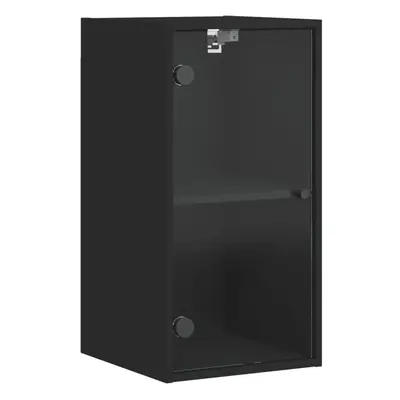 (black) vidaXL Wall Cabinet with Glass Doors Bathroom Wall Storage Cabinet Grey Sonoma