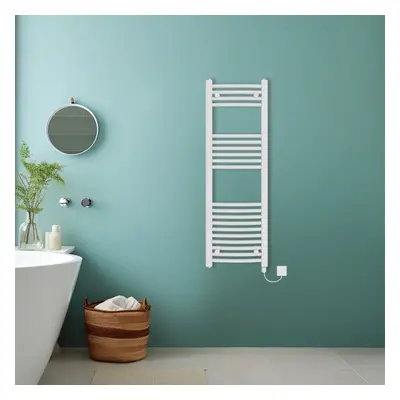 (White, 1200x400mm) Bathroom Curved Prefilled Electric Heated Towel Rail Ladder Warmer Radiator