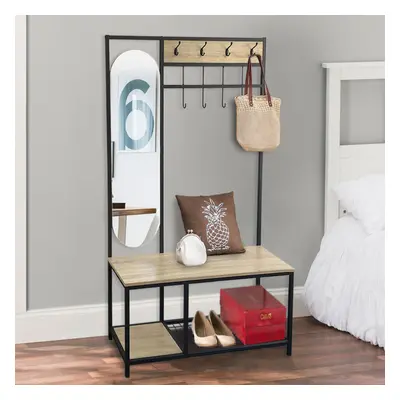 Clothes Hanger Cap Rack with Shoe Bench & Mirror