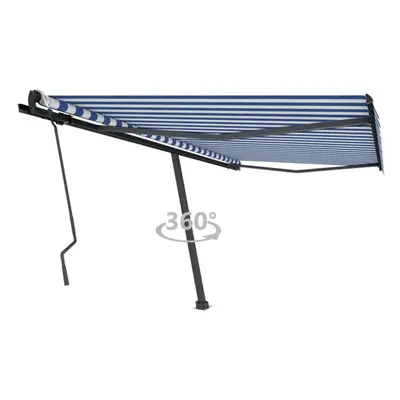 (blue and white) vidaXL Freestanding Manual Retractable Awning Outdoor Sunshade Garden Canopy