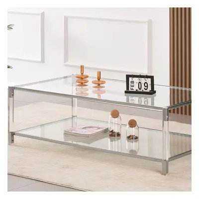 Vidrio Glass Coffee Table With Silver And Acrylic Frame