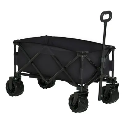 Outsunny Outdoor Pull Along Garden Trolley on Wheels Folding Beach Cart Black