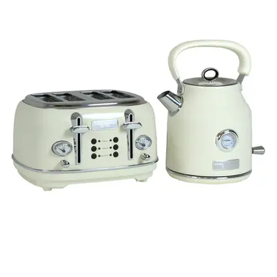 Charles Bentley Cream & Chrome 1.7L Kettle & 4-Slice Toaster Set