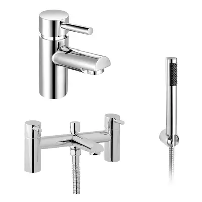 Contemporary Round Bridge Deck Mounted Bath Shower Mixer With Handset And Basin Single Lever Mix