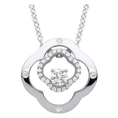 Jewelco London Ladies Rhodium Plated Sterling Silver CZ Double Leaf CloverSolitaire Lavalier Nec