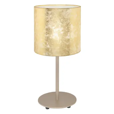 Table Lamp Champagne Slim Stem Round Base Shade Gold Fabric Bulb E27 1x60W