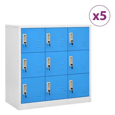 vidaXL 5x Locker Cabinets Light Grey and Blue Steel Office Storage Cabinet