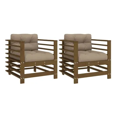 vidaXL Garden Chairs Armchairs with Cushions pcs Honey Brown Solid Wood Pine