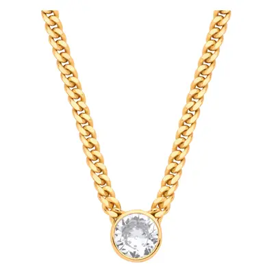 Jewelco London Ladies Gold-Plated Sterling Silver CZ Solitaire Collarette Curb Chain Lavalier Ne