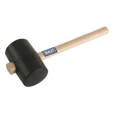 2.5lb Black Rubber Mallet - Wooden Shaft Handle - General Purpose Hammer