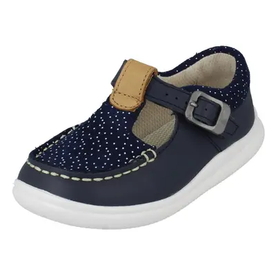 (Navy, UK 5.5 Infant) Girls Clarks Polka Dot Detailed T-Bar Shoes Cloud Rosa T - G Fit