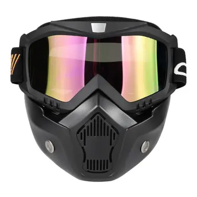 (Black) Mortorcycle Mask Detachable Goggles and Mouth Filter for Open Face Helmet Motocross Ski 