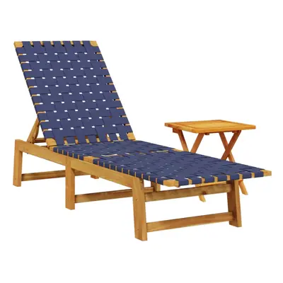 vidaXL Sun Lounger with Table Sun Bed Dark Blue Solid Wood Acacia and Fabric