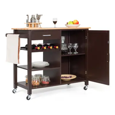 Kitchen Island Storage Trolley Rolling Cart Shelves Cupboard Cabinet Wine Rack