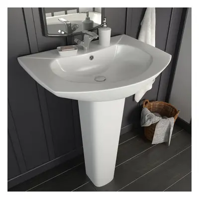 Freestanding Basin with Pedestal Ceramic White 650x520x200 mm