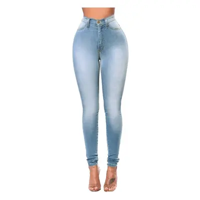 (Blue, XL) Women Skinny Denim Jeans Classic High Waist Washed Slim Pants Tights Pencil Trousers