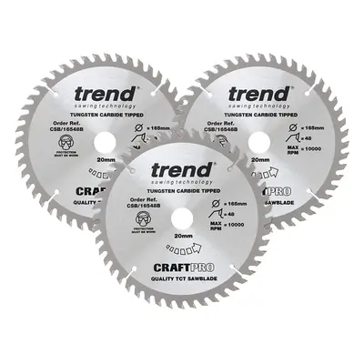 Trend CSB/165/3PK/A Craft Pro Triple Pack of TCT Blades Ideal for Dewalt DWS520K and Makita SP60