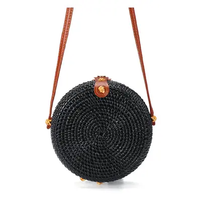 (Round bag size) 2L Straw Bag Rattan Woven Crossbody Beach Bag Handbag Outdoor Travel