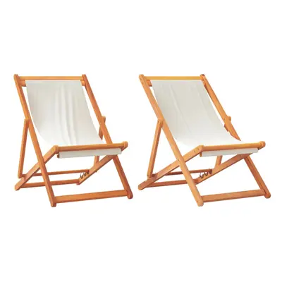 vidaXL Folding Beach Chairs Garden Chair Outdoor Chair 2pcs Cream White Fabric