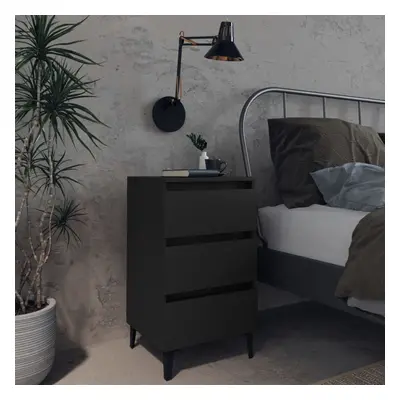 vidaXL Bed Cabinet with Metal Legs Black Nightstand Table Furniture Bedroom