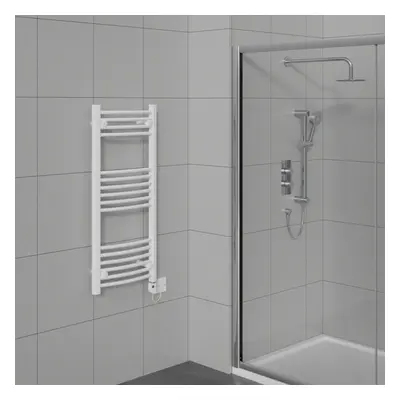 WarmeHaus Curved Electric Heated Towel Rail Pre-filled Thermostatic Bathroom Towel Radiator Whit