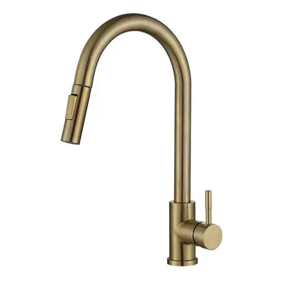 Brushed Gold Kitchen Sink Faucet Pull Out Water Tap Single Handle Mixer Rotate