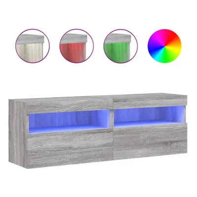 vidaXL TV Wall Cabinets with LED Lights Floating TV Unit pcs Grey Sonoma