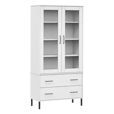 (white) vidaXL Solid Wood Bookcase with Metal Legs OSLO Wooden Book Rack Multi Colours