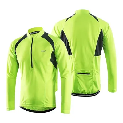 (Green, M) Men's Long Sleeve Cycling Jersey Lightweight Breathable Quick Dry