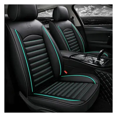 (Black & Green Full Standard) Universal Full Leather Car Front Seat Protect Mat Covers Breathabl