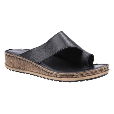 (Black, UK 6) Hush Puppies Elissa Womens Ladies Toe Post Wedge Slide Sandals