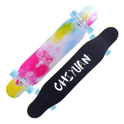 (Colorful Back) 118x23cm 7-layer Maple Longboard with Silent Bearing and Sandpaper Brush Street 