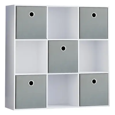 (White, Grey) Durham 3x3 Cube Shelf Drawer Bookcase + Baskets