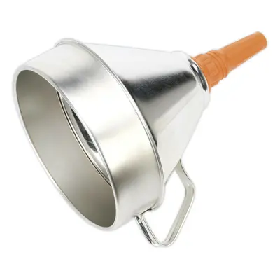 200mm Metal Funnel with Brass Filter - High Rim - Pouring Handle - PE Spout