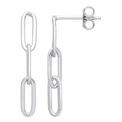 Jewelco London Ladies Rhodium Plated Sterling Silver Elongated Oval Paperclip Link Drop Earrings