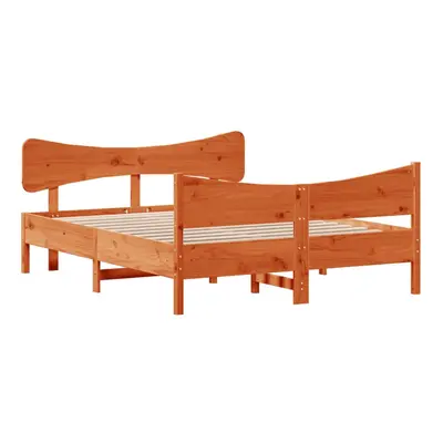 vidaXL Bed Frame with Headboard Bed Base Wax Brown 140x200 cm Solid Wood Pine