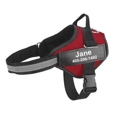 (Red) Personalized Dog Harness Reflective Adjustable Pet Vest