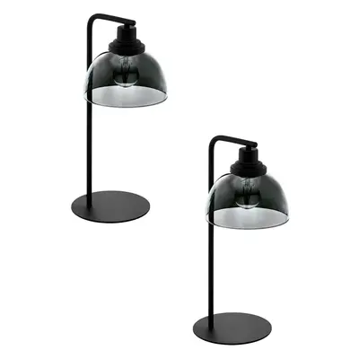 2 PACK Table Lamp Colour Black Shade Black Transparent Glass Vaporized E27 60W